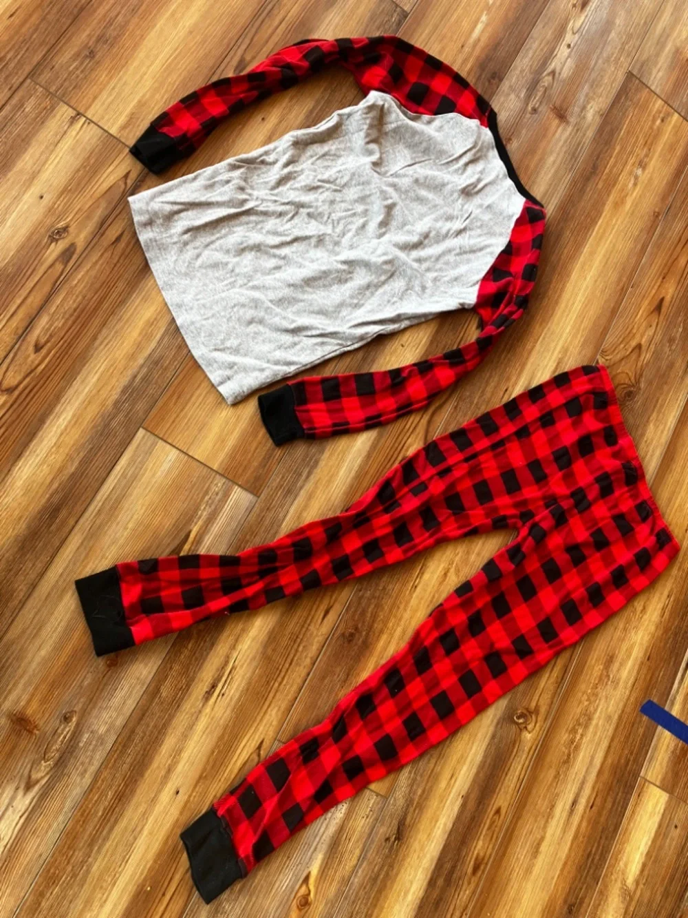 Boys, Pajama Set, Size L (16 small) Plaid Truck with Tree on Gray Little Pajamas